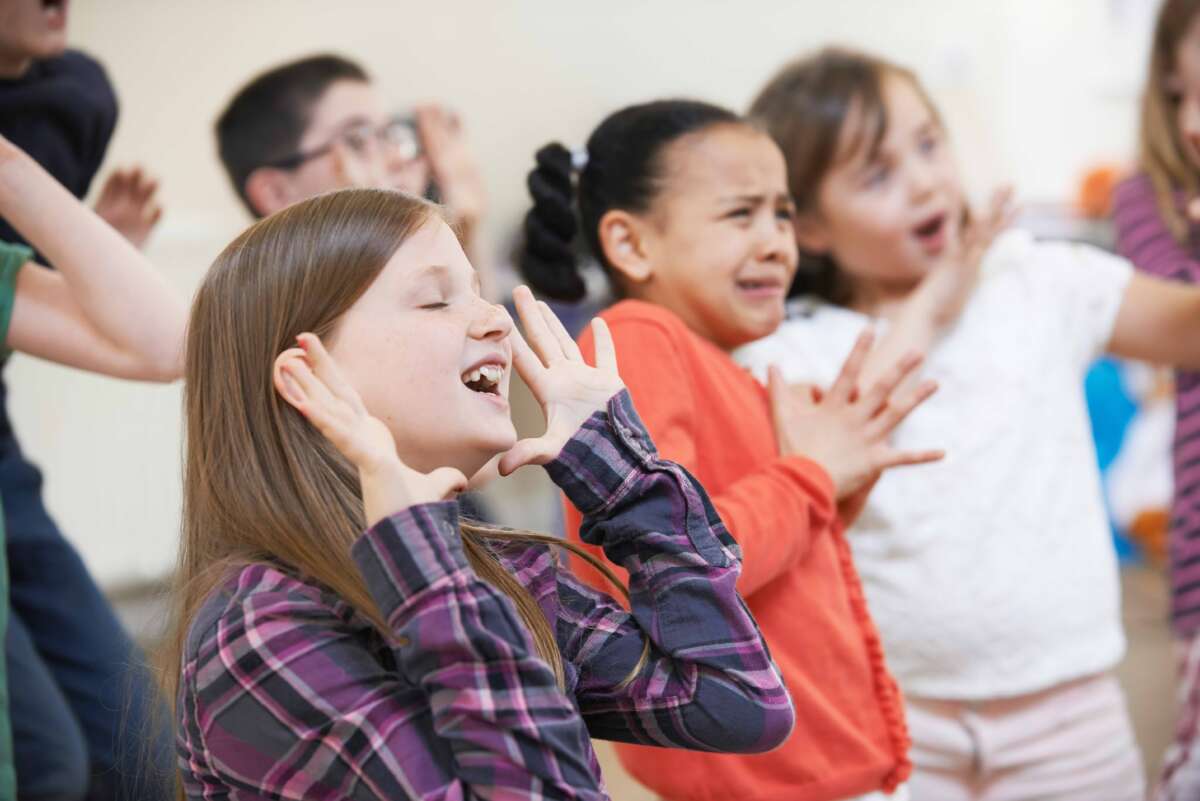 A group of chidren in a drama class